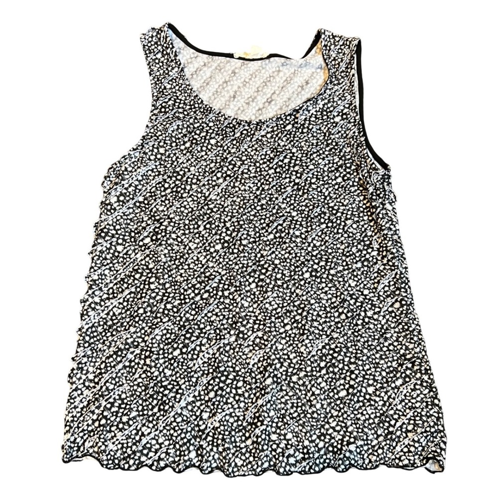 Janerica Black White Animal Print Ruffle Tiered Tank Top Medium Lettuce Edge